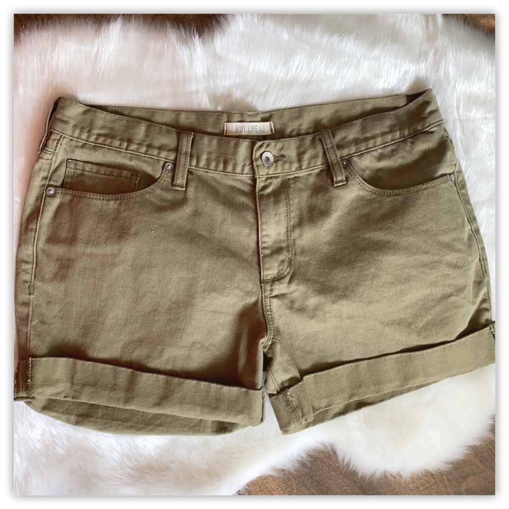 Bullhead Army Green Denim Shorts